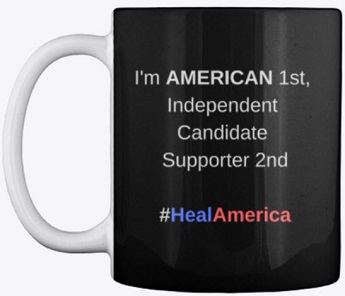 #HealAmerica: Independent Candidate Supporter Black Coffee Mug (Colored Logo)